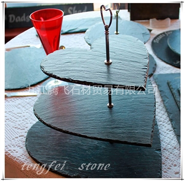板岩石板心形餐垫，定制异形石材餐盘